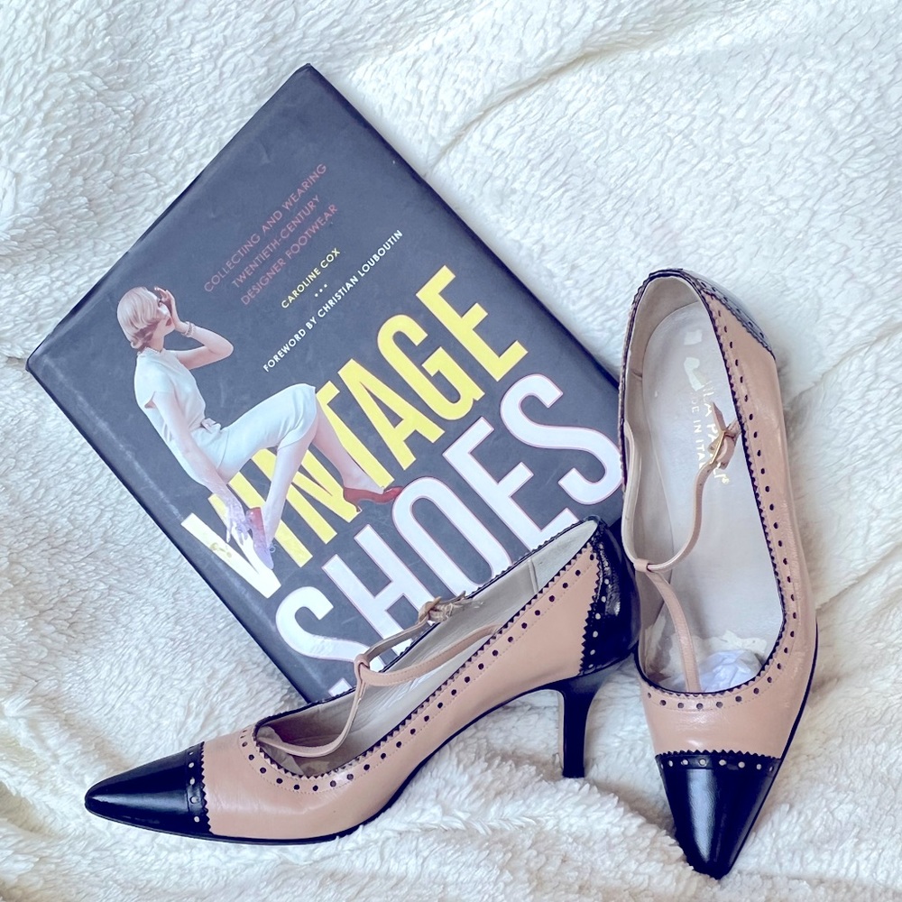 Mila Paoli black and tan T Strap pumps